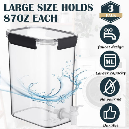 Soaoo 3 Set 87 oz Liquid Laundry Detergent Dispenser with Faucet and Cup Holder Labels Plastic Fabric Softener Container Detergent Drip Catcher for Laundry Room Washing Soap
