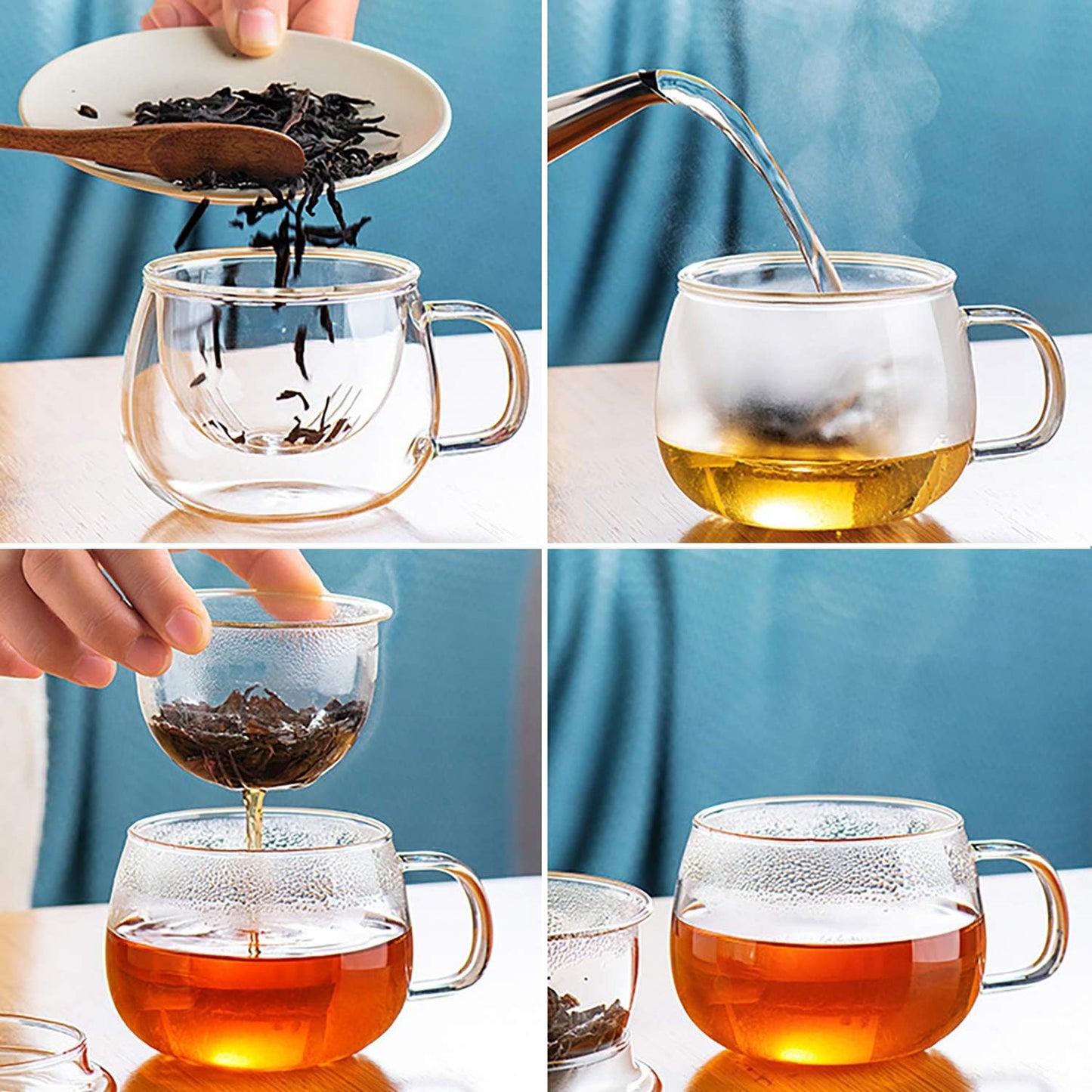 Glass Tea Infuser Cup with Lids and Handle for Blooming & Loose Leaf, 14oz | Borosilicate, Heat Resistance, Lead-free, Microwave & Dishwasher Safe