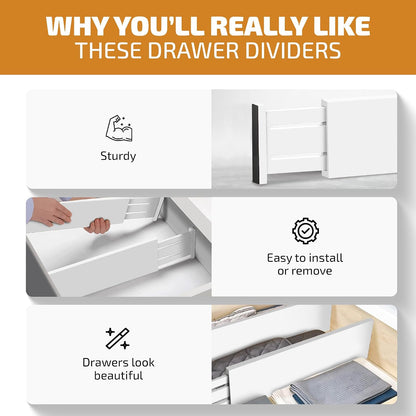 6-Pack Deep Drawer Dividers 4-Inch High Dresser Drawer Organizer, Bamboo | Adjustable 11.5-17 Inch Spring-Loaded Separators for Clothes, Utensils, Socks, Bedroom, Bathroom, Kitchen, Office, No Tools