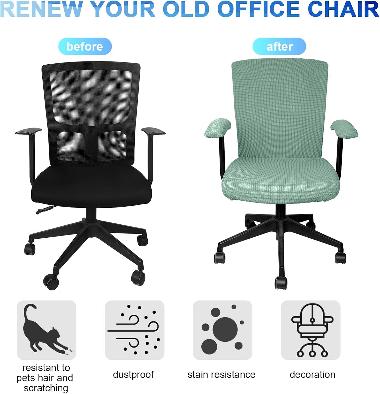 Tallew 4 Pcs Office Chair Covers Set Computer Universal Protective Stretchable Chair Seat Covers Desk Armrest Slipcovers Pads Office Cushion Backrest for Rotating (XL,Silver Gray)