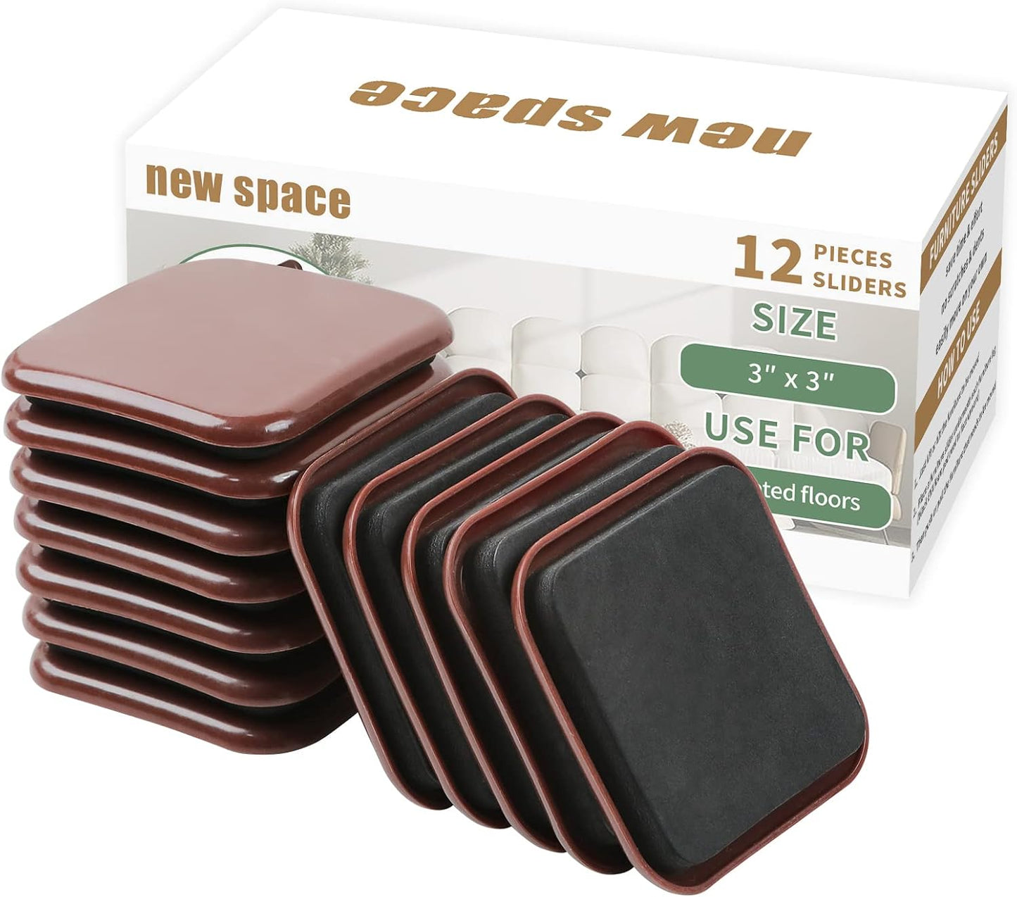 new space 8 Pack Furniture Sliders, 4.7 Inch Sliders for Furniture on Carpet for Sliding Heavy Furniture, Furniture Sliders for Carpeted Floors - Safeguard Carpeted Floors!