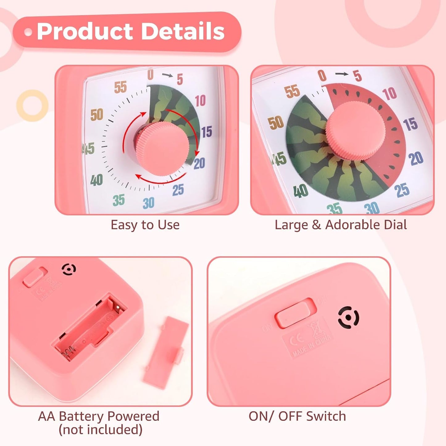 4 PCS Visual Timer, 60 Minutes Countdown Clock, Colored Mechanical Time Management Tool, Quiet Operation Design with Clear Dial Display for Reading, Home Office Focus, Productivity Training