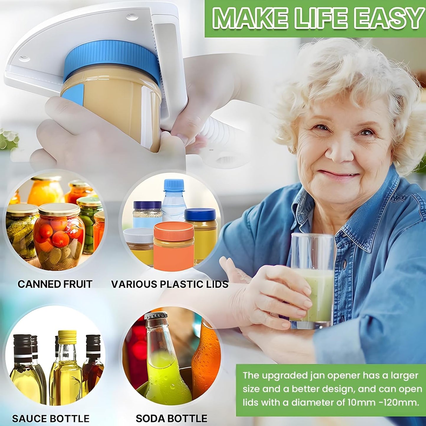 Jar Opener for Weak Hands & Seniors with Arthritis, 2-in-1 Handheld & Under Cabinet Bottle Can Opener, Easy Grip No-Slip Jar Lid Opener for Arthritic Hands