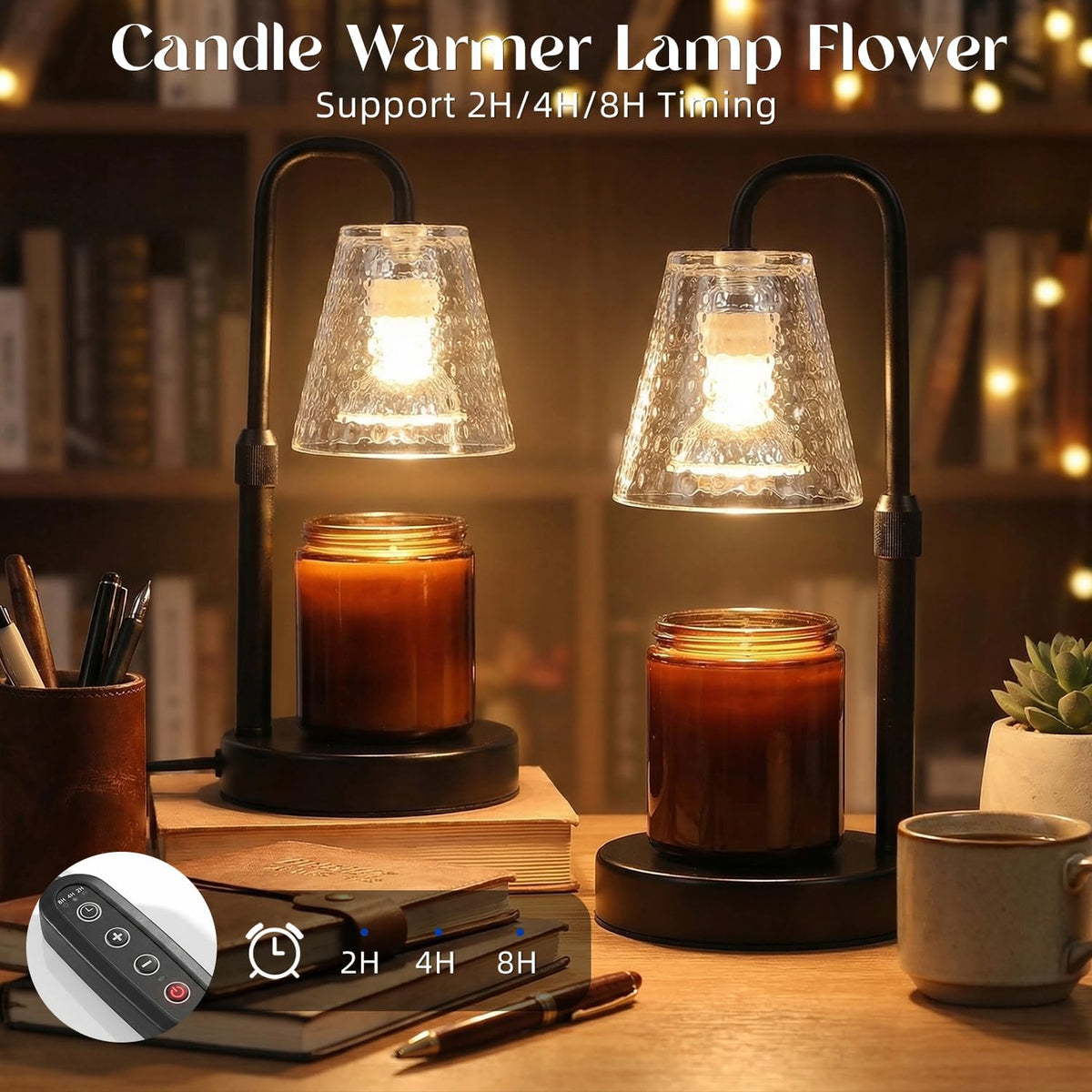 Glimra 2 Pack Candle Warmer Lamp with Timer,Dimmable,Adjustable Height