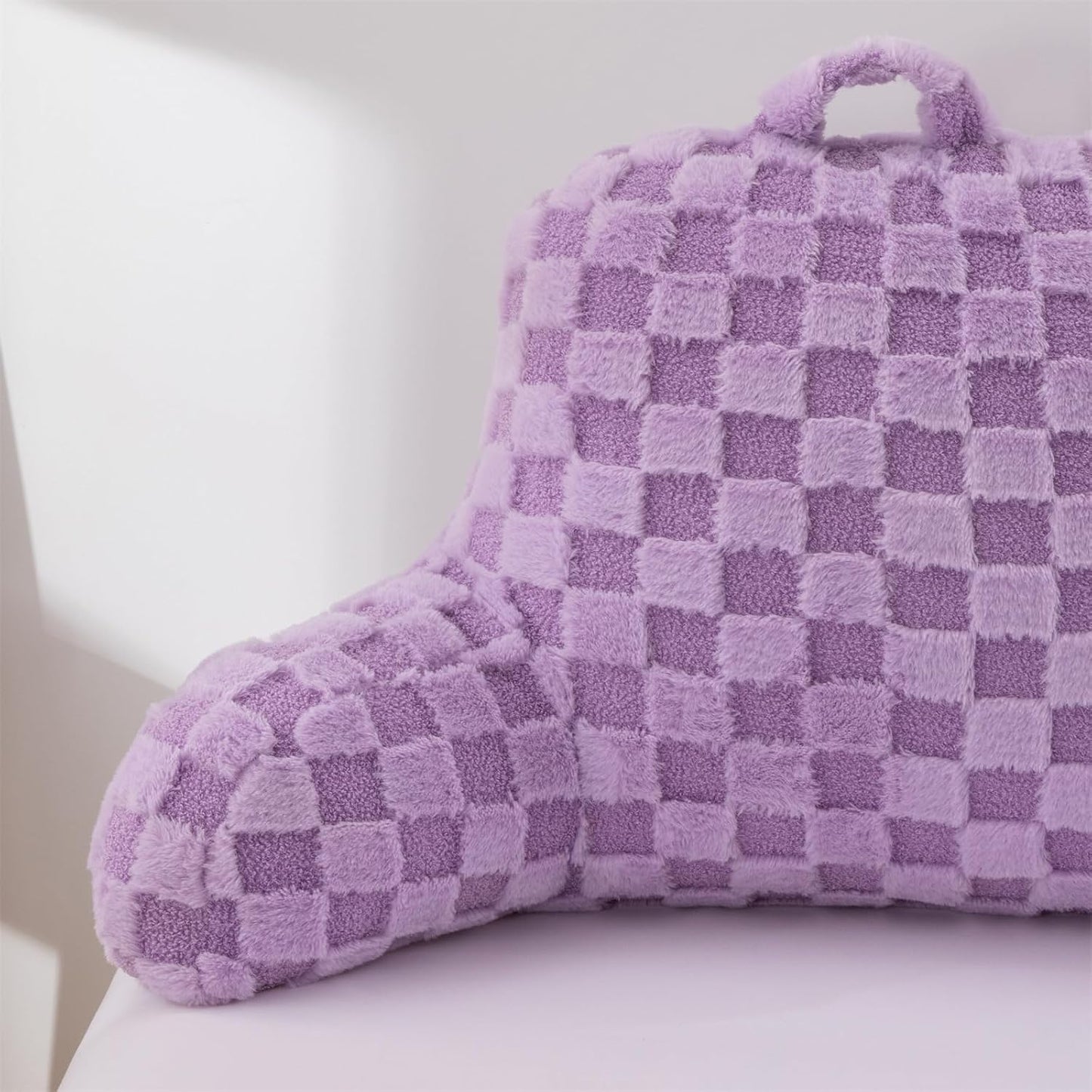 Aimuan Reading Pillow Checkered Bed Rest Wedge Backrest Checkerboard Pillow with Arms Back Support for Sitting Up in Bed Cushion Incline Rest Sleeping Snoring Pillow (Beige,Large)