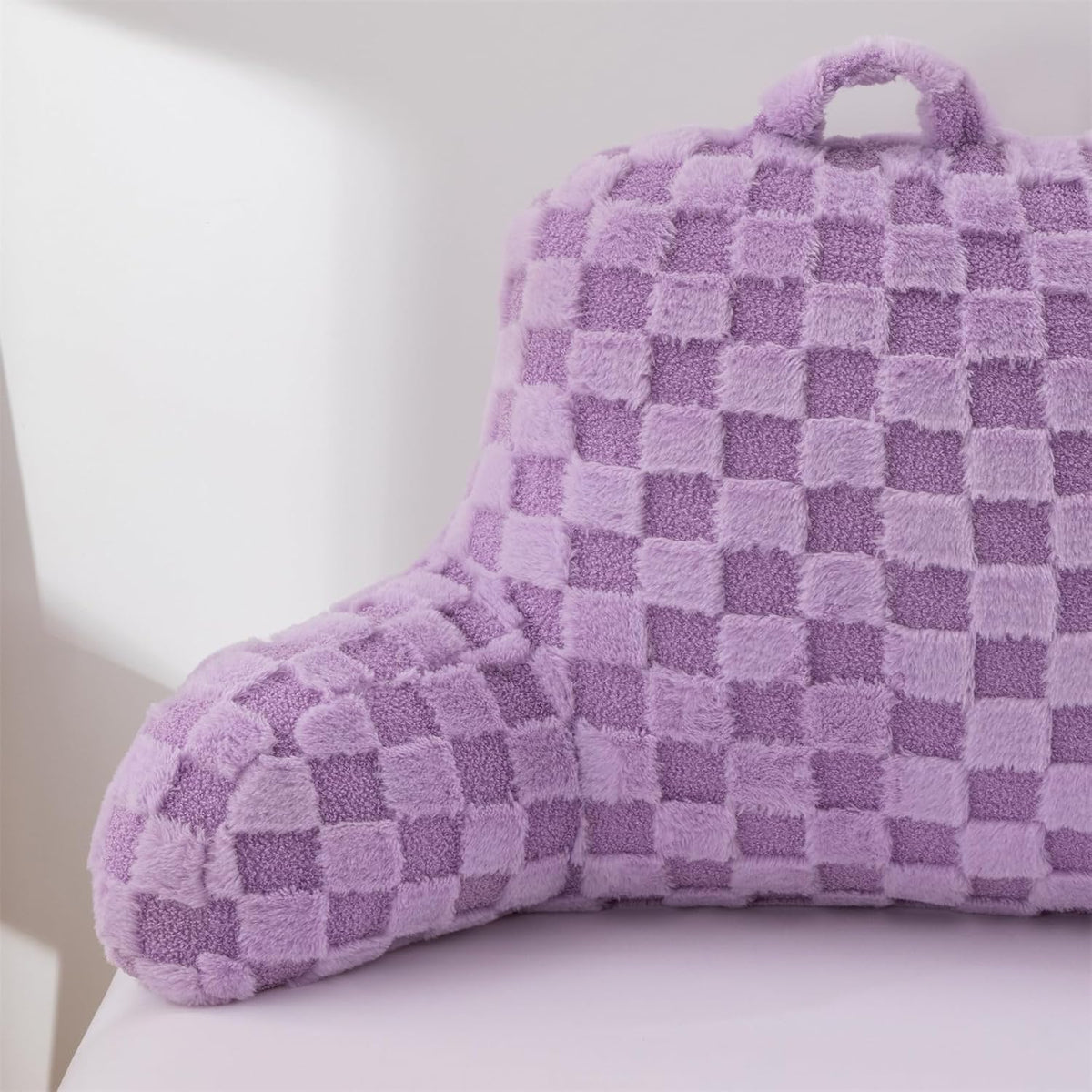 Aimuan Reading Pillow Checkered Bed Rest Wedge Backrest Checkerboard Pillow with Arms Back Support for Sitting Up in Bed Cushion Incline Rest Sleeping Snoring Pillow (Beige,Large)