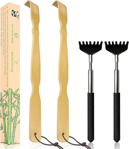 4 Pcs Back scratchers,Bamboo & Extendable Stainless Steel Back Scratcher