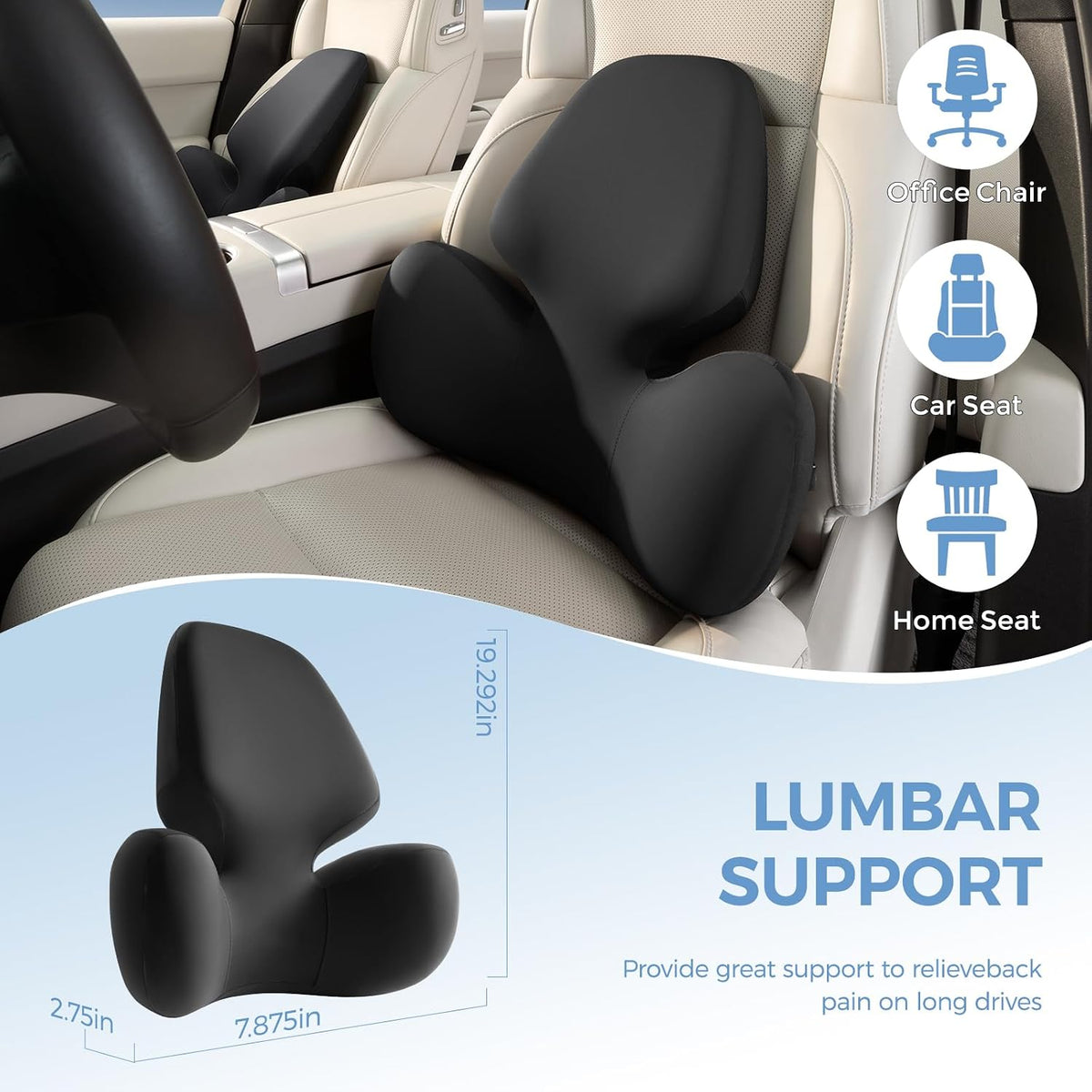 BEBAS Lumbar Support Pillow for Car, Memory Foam Back Cushion for Driving