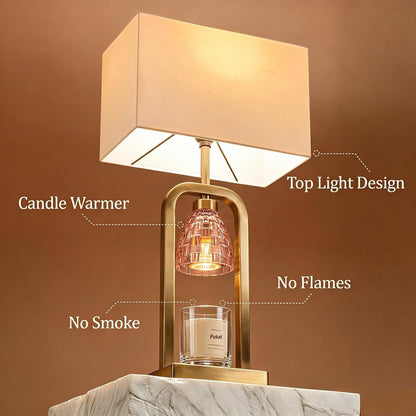PoKat Gold Table Lamp Candle Warmer, Candle Warmer Lamp with Timer Dimmer, Wax Light Warming Table Lamp for Jar Candles, Modern Bedside Lamp for House Warming Home Decor Living Room, Bulb Included