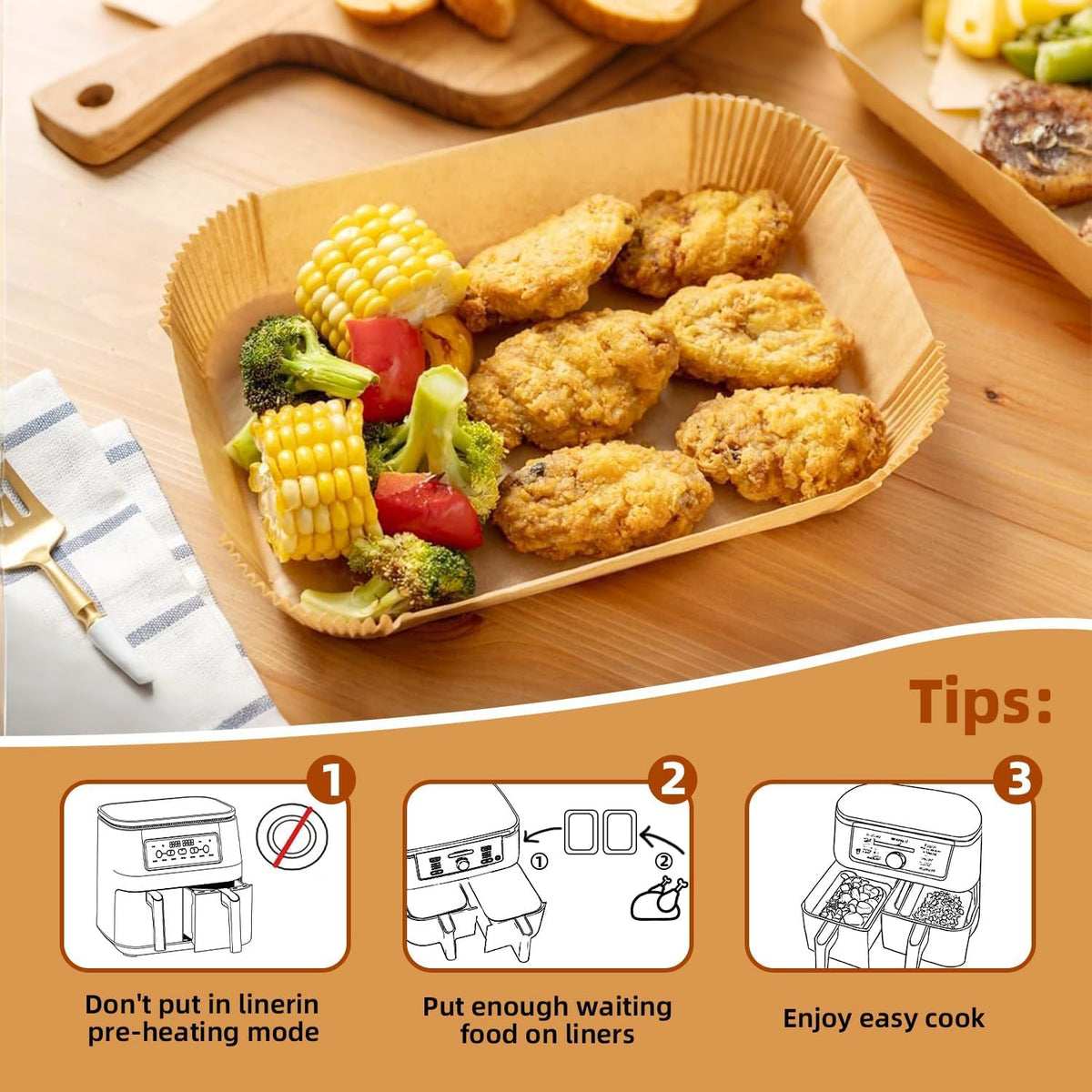 HONYAO Air Fryer Paper Liners for Dual Zone Airfryer, 8.1x5.5 inch