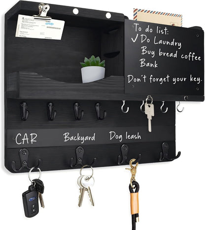 Key Holder for Wall Mount with Shelf and Mail Organizer, Key and Mail Holder with 16 Hooks, Farmhouse Entryway Organizer, Home Decor Rack (Pine Wood, White Washed)