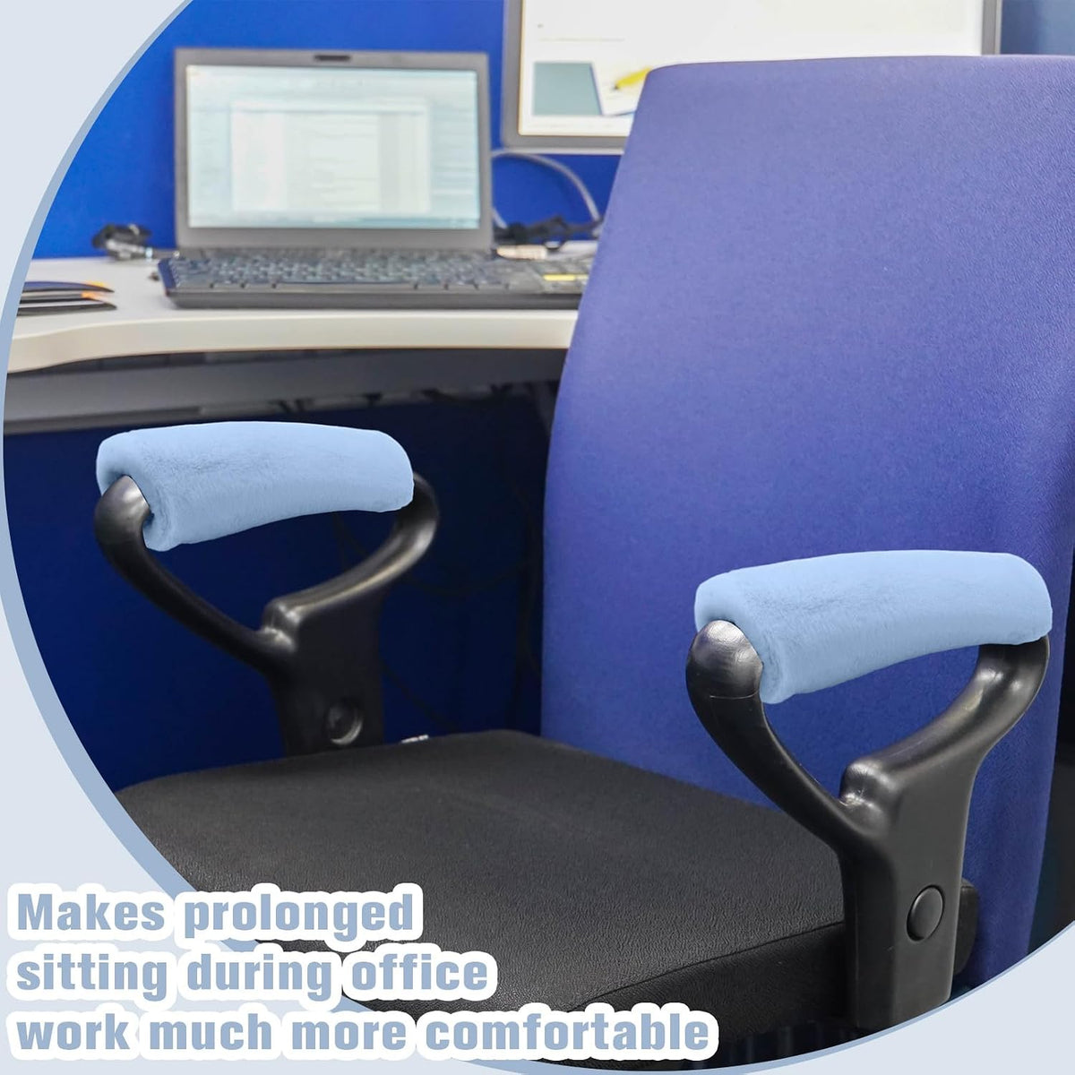 Threlaco 2 Pcs Wheelchair Armrest Covers Soft Fluffy Foam Wheelchair Armrest Pads Non Slip Arm Rest Cover Cushion Pad for Armchairs Office Chairs(Blue)