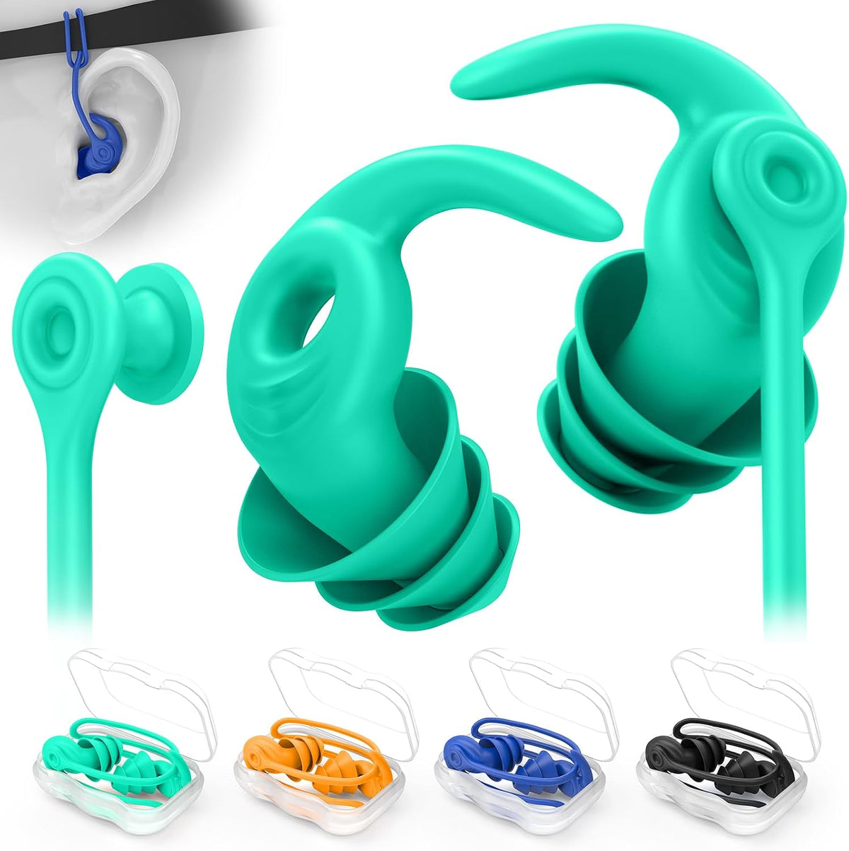 Swimming Ear Plugs for Adults,3 Pairs Waterproof Reusable Silicone Swim Earplugs for Swimming Surfing Snorkeling Showering and Water Pool,Beach,Ocean (Adults & Teens 14+)