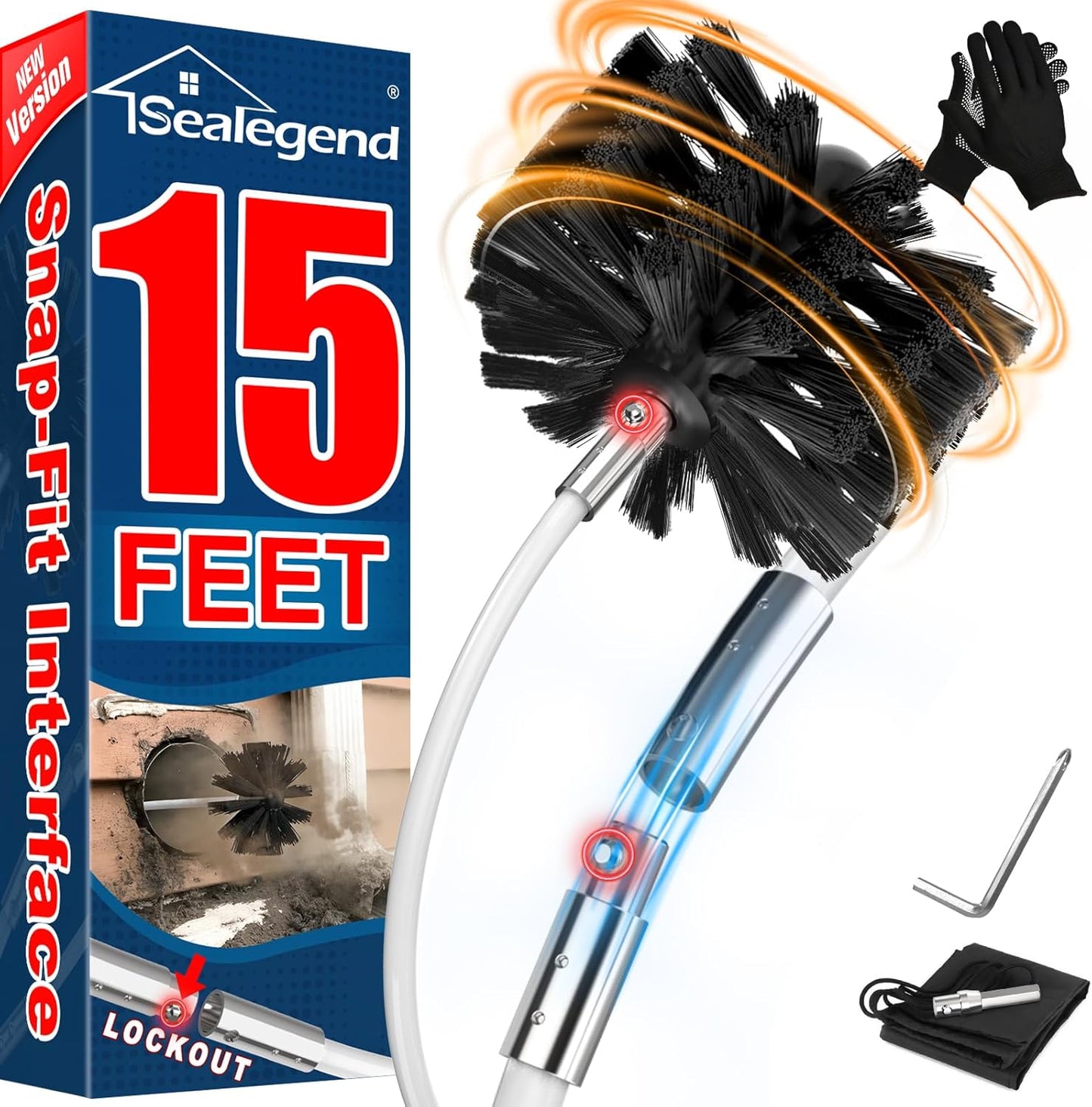Sealegend 50Ft Dryer Vent Cleaner Kit, Flexible Lint Remover | Upgraded Quick-Snap Brush with Drill Attachment for Easy to Use, Deep Clean, Lint Removal, Easy DIY Assembly, Home Essential