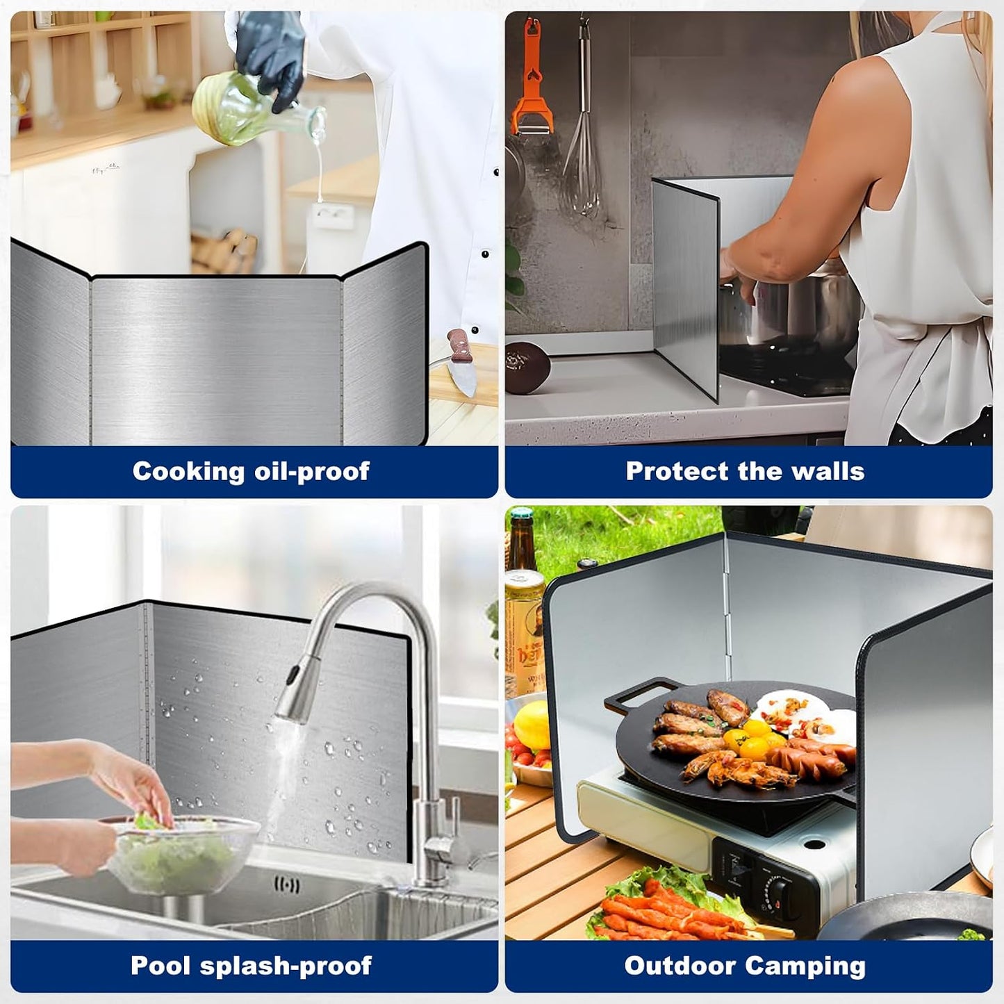 3 Sided Splatter Guard,Foldable Stainless Steel | Oil Splash Insulation Board,Nonstick Oil Splatter Guard Stove Insulation Board(L: 15" x W: 11.4" x H: 12")