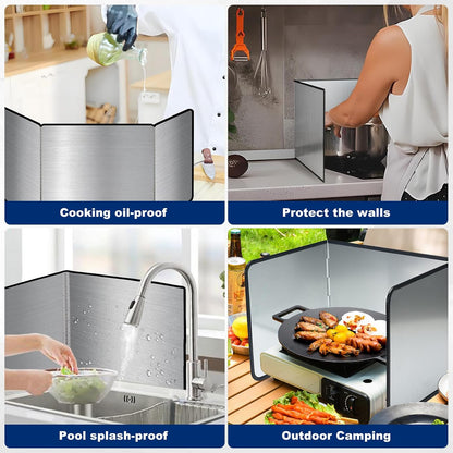 3 Sided Splatter Guard,Foldable Stainless Steel | Oil Splash Insulation Board,Nonstick Oil Splatter Guard Stove Insulation Board(L: 15" x W: 11.4" x H: 12")