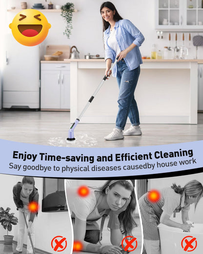 Electric Spin Scrubber for Bathroom, Shower Scrubber with Long Handle | Shower Cleaner Brushes, IPX7 Waterproof & 2 Speed, 3 Brush Heads, 90min Runtime, Bathroom Cleaning Supplies for Toilet Tub