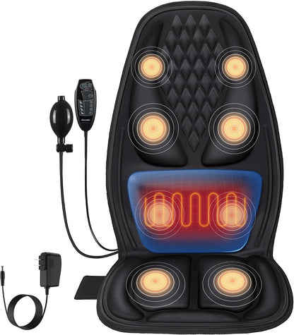 Vibration Massage Seat Cushion with Lumbar Heat, 8-Motor Back and Seat Massager Pad, Manual Lumbar Support, 9 Modes and 3 Intensities for Office Chair, Sofa and Recliner