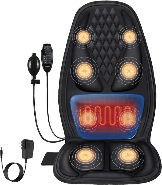 Vibration Massage Seat Cushion with Lumbar Heat, 8-Motor Back and Seat Massager Pad, Manual Lumbar Support, 9 Modes and 3 Intensities for Office Chair, Sofa and Recliner