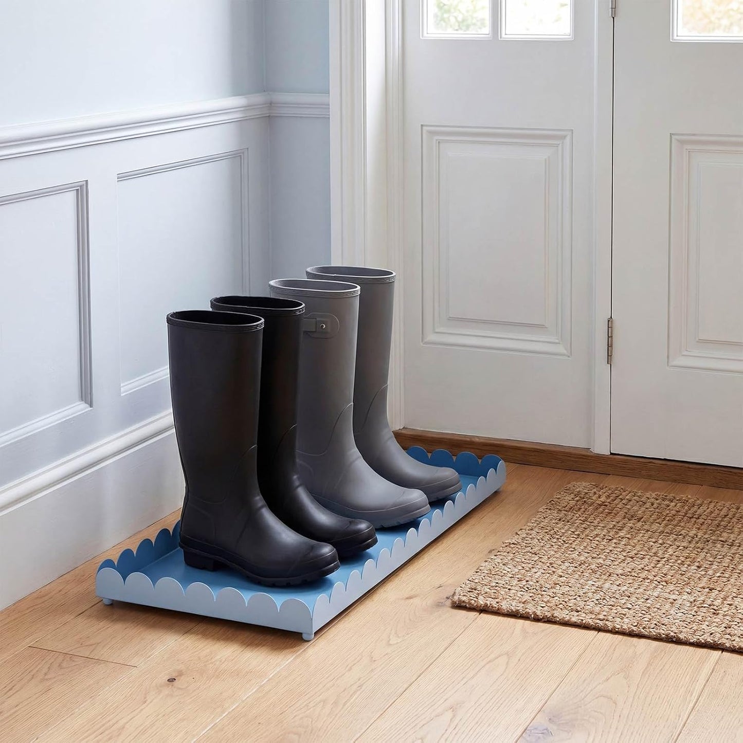 Sieral 34" x 14" x 2" Scalloped Large Metal Boot Tray, Heavy Duty Waterproof Iron Shoe Mat for Entryway Indoor/Outdoor, Multipurpose Shoe Tray for Boots, Plants, Front Door