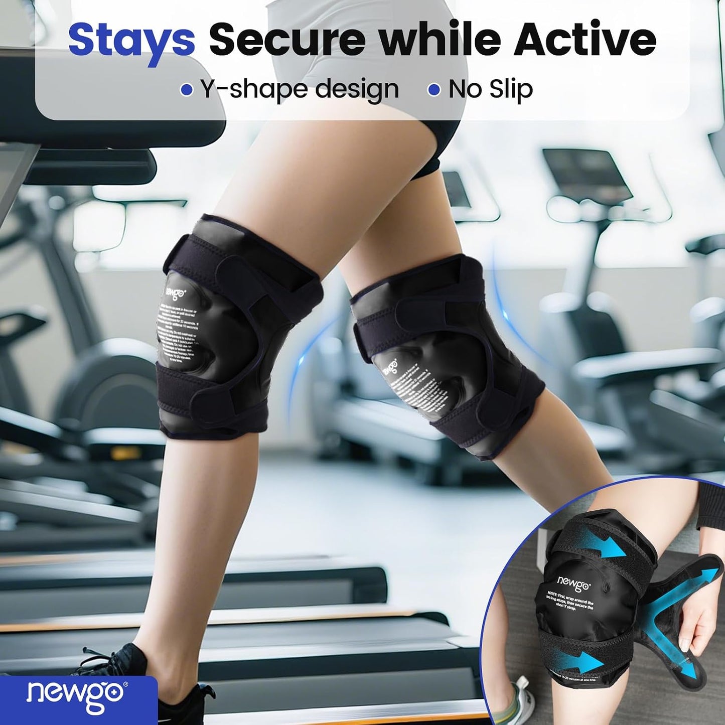 NEWGO Knee Ice Pack Wrap, 360° Full Wrap, Blue | Y-shaped Strap Stays Put, Reusable for Knee Replacement, ACL, Arthritis, Swelling, and Sports Injuries, 21.7" x 9.8"
