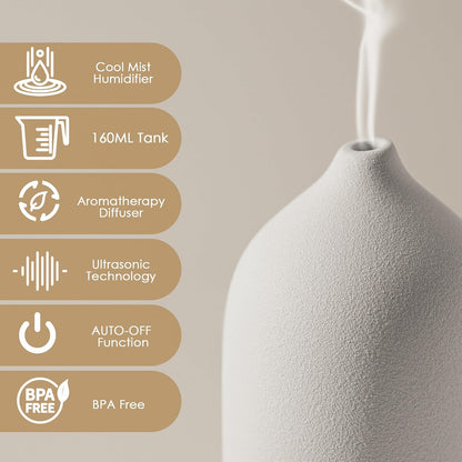 Diffuserlove Ceramic Essential Oil Diffuser 160ML Aromatherapy Diffuser for Home Bedroom Room Cool Mist Humidifier Stone Air Diffusers (Size:6.8" H x 3.6" W)