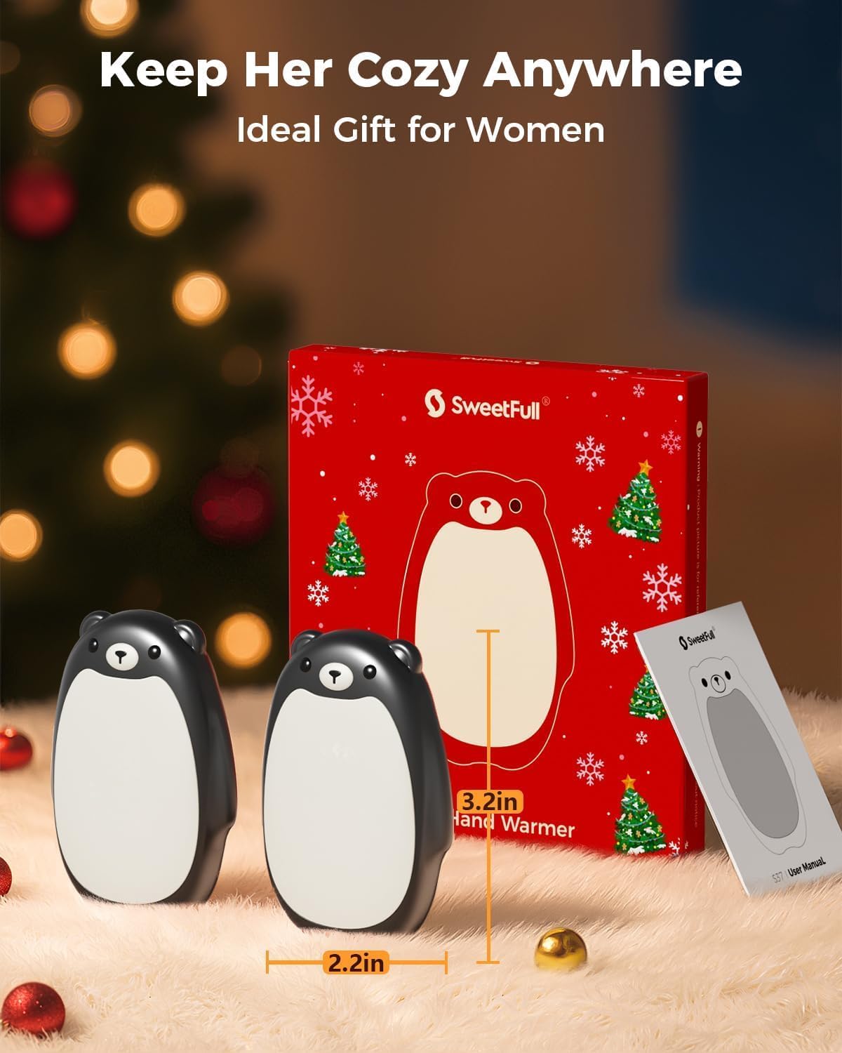 SWEETFULL Hand Warmers Rechargeable, 2-in-1 Magnetic Bear Electric | Cute Bear; Snap Together/Split Use; 3 Heat Levels; UL Safe; Reusable Portable Pocket Warmer for Kids & Wife, Camping & Gifts