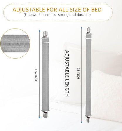 Adjustable Bed Sheet Straps Clips, Elastic Mattress Sheet Fasteners Holder and Suspenders, Grippers to Hold Sheet, Mattress, Sofa, Couch, Table Cloth, Ironing Board Cover, Black