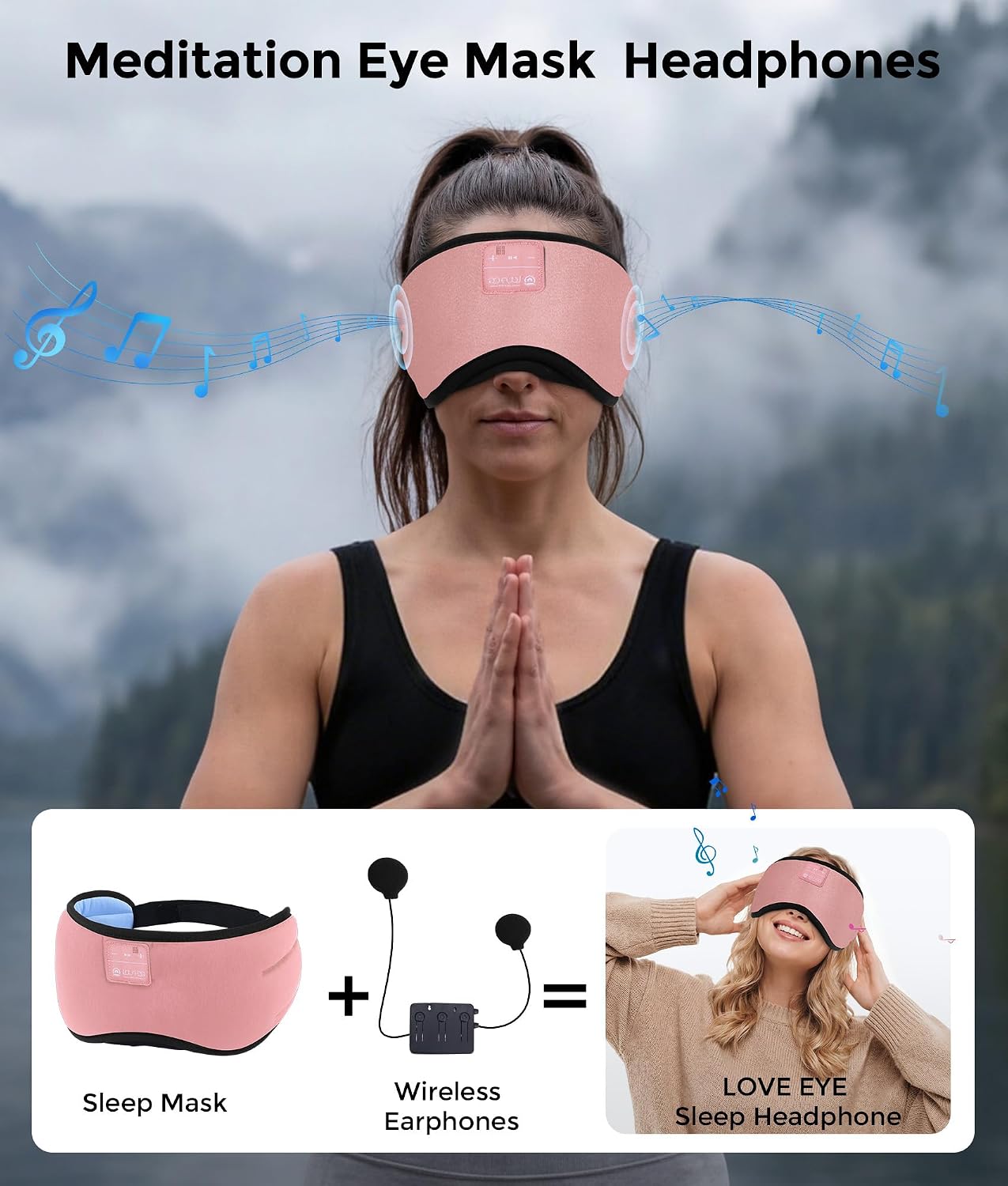 LOVE EYE Sleep Headphones Bluetooth 5.4 Sleeping Eye Mask Wireless Music Earphones with Built-in HD Speakers for Side Sleepers Cotton Sleeping Headphones for Women Men Gifts (Lavender Purple)