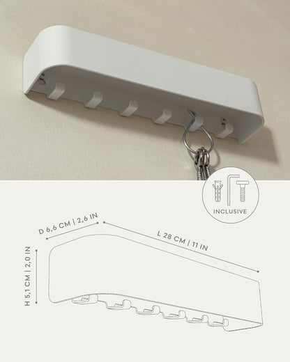 Kazai. Key Holder for Wall 'Tone' | Minimalist Key Hooks Design from Berlin | Modern Key Hanger with Metal Shelf | Key Hook Wall Mounted as Hallway Furniture | Black