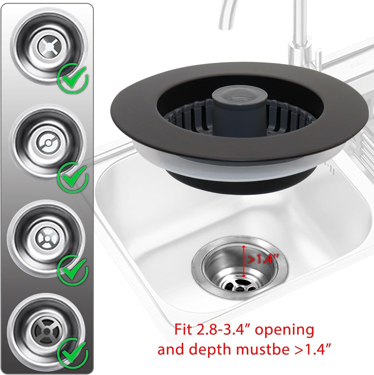 BAOLSLS 3 in 1 Kitchen Sink Stopper, Pop Up Kitchen Sink Drain Strainer | with An Extra Basket Strainer, Kitchen Sink Drain Stopper for US Standard 3-1/2 Inch, Chrome Silver