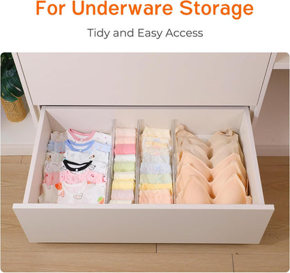 4 Pack 4" High Drawer Dividers for Clothes, 10.2"-16.5" Expandable | Dresser Drawer Organizers, Adjustable Plastic Clear Drawer Separators for Kitchen, Baby Clothing, Socks & Underwear Storage