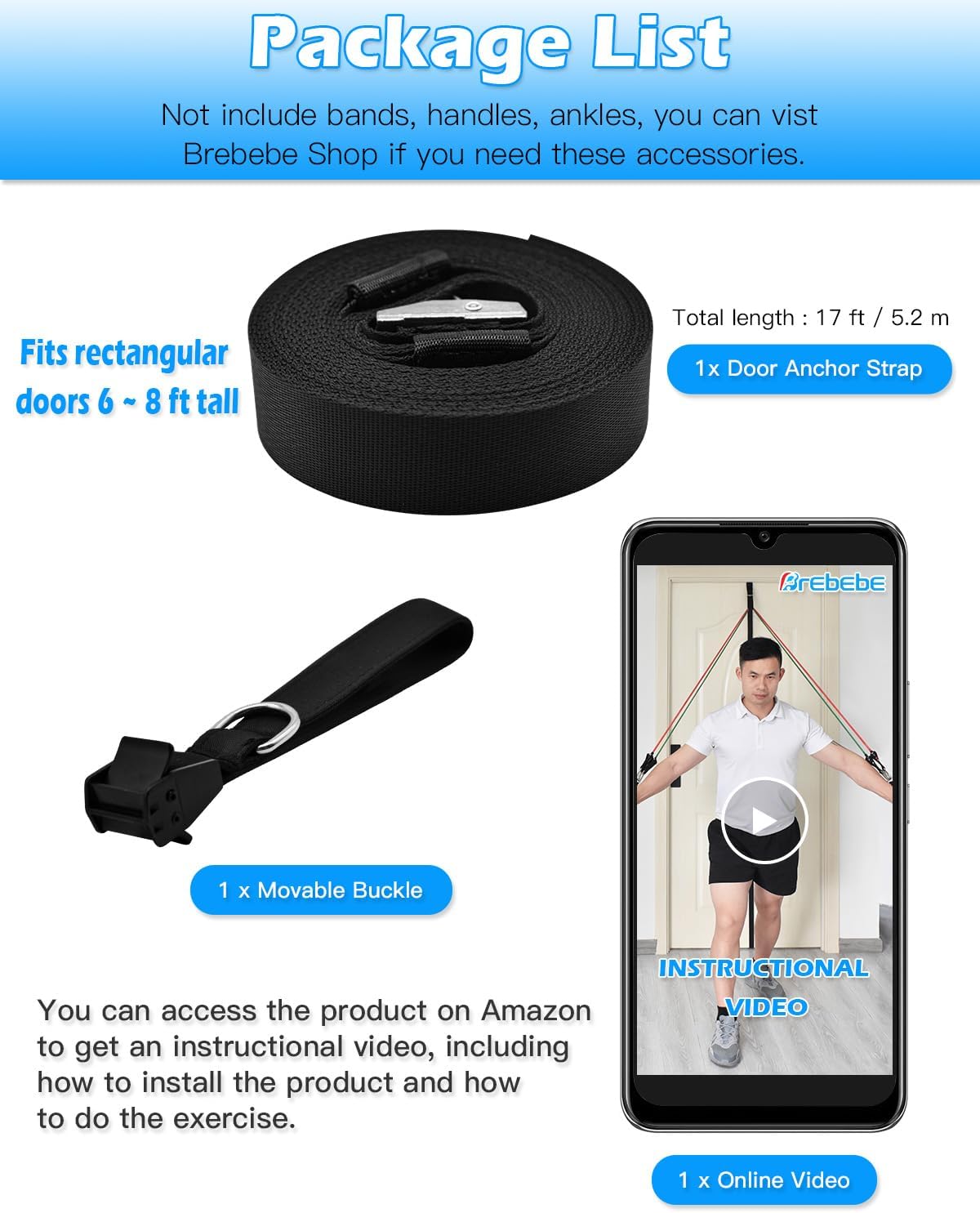Brebebe Door Anchor Strap for Resistance Bands…