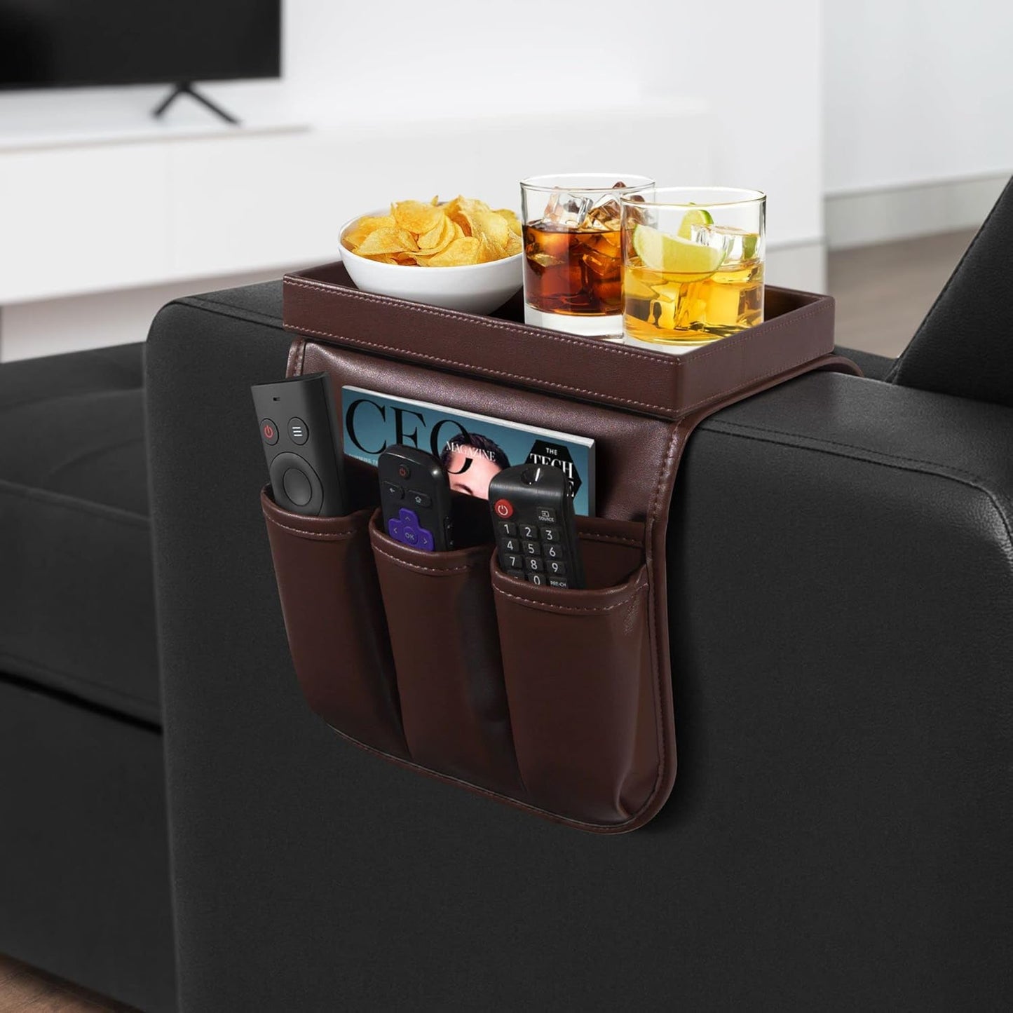 Houseables Armchair Caddy, Recliner Accessories, Armrest Organizer, Brown | Houseables Arm Chair Caddy, Sofa Armrest Organizer, Remote Control Holder for Recliner, Couch Pouch Pocket, Sofa Side Storage