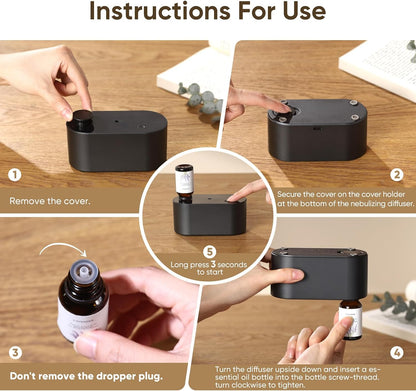 Waterless Diffuser for Home Essential Oil Diffuser, Aromatherapy Diffuser, Portable Scent Diffusers, 3 Mist Modes, Cycle Start for Bedroom, Office Studio 350-700 sq. ft Black