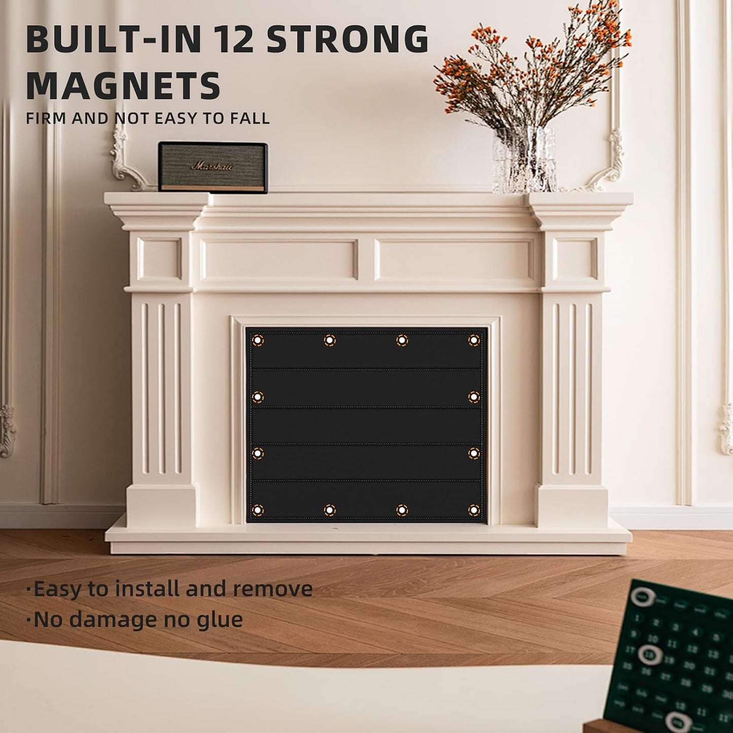 36"×27" Magnent Fireplace Cover,Fireplace Blocker Blanket for Stop Heat Loss and Save Enegry,Indoor Fireplace Draft Stopper with Built-in 12 Strong Magnet for Iron Fireplace Frame
