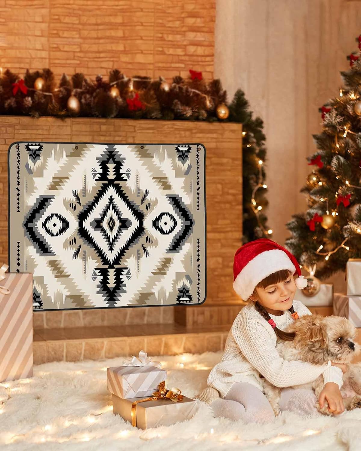 Western Aztec Magnetic Fireplace Cover Decorative Indoor For Brick Fireplace, Rustic Tribal Southwestern Boho Ethnic Insulation Fireplace Blocker Blanket Draft Stop Hot Heat Save Energy, 36"Wx27"H