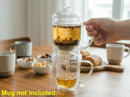 Glass Tea Infuser, Easy Drain for Loose Leaf, 15.2 oz, Black | Fits rims under 3.15 in; set on mug to drain, lift to stop, helps limit bitterness. Dishwasher safe; tea bags, herbs, coffee