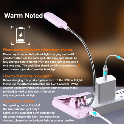 VAVOFO Rechargeable Book Light, Blue Light Blocking, Amber 1600K Clip On Reading Light, Eye Care 7 LEDs Kids Book Light for Reading in Bed with Power Indicator for Bookworms (Neon Orange)