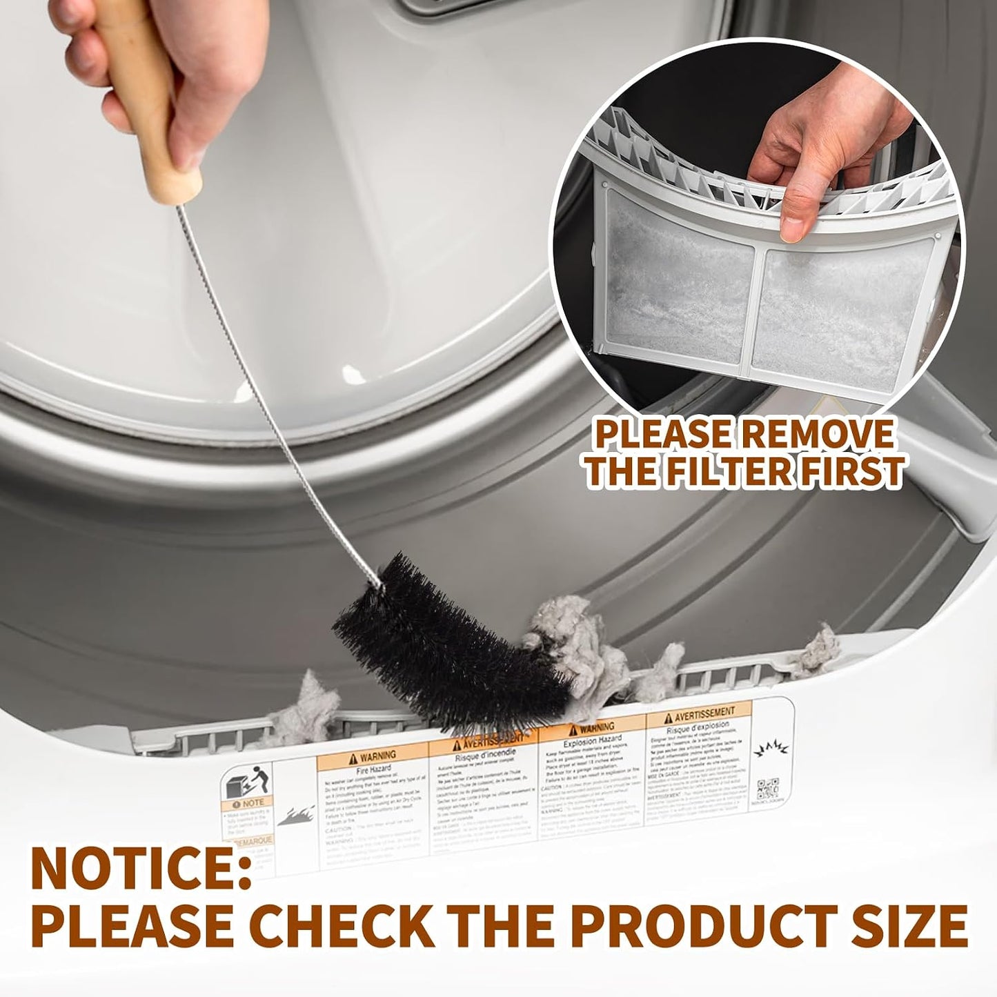 2Pack Flexible Dryer Vent Cleaning Brush - 304 Stainless Steel Lint Remover Refrigerator Coil Cleaning Brush Clothes Trap Duct Remover Home Essential Cleaning Tool Dryer Lint Brush