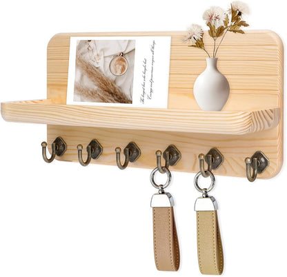 Key Holder for Wall, Mail Organizer Wall Mount with 6 Hooks Wooden Hanging Key Rack for Home Decor, Hallway, Entryway (Yellow)