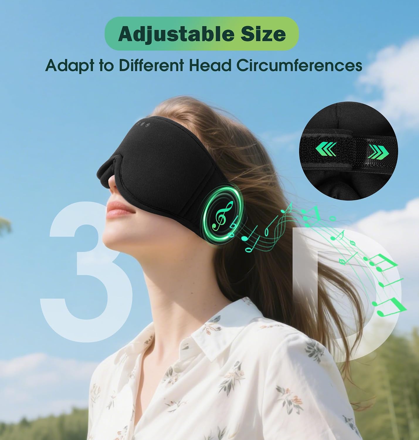 Sleep Mask with Headphones Bluetooth 5.4, LC-dolida Wireless Music Eye Mask for Sleeping Headphones with Soft Bamboo Cotton Cooling Breathable,Ultra-Thin Stereo Speaker for Side Sleepers-Khaki