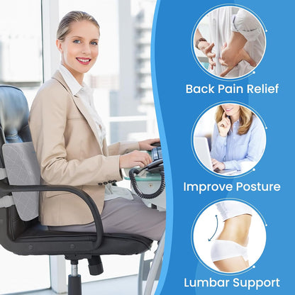 Lumbar Support Pillow for Office Chair, Back Support, Memory Foam, Grey | Improve Sitting Posture & Back Pain Relief. Lumbar Pillow Fits Office, Gaming & Car Chairs with Adjustable Dual Straps