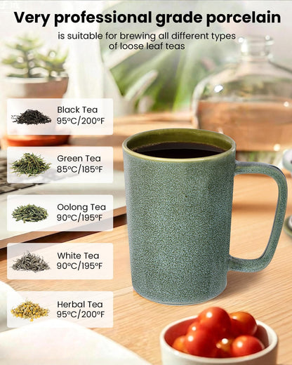 Ceramic Tea Mug with Infuser and Lid,16oz Porcelain Loose Leaf Tea Cup with Large Handle,Metal-Free Filter,Microwave &Dishwasher Safe,Perfect for Tea,Coffee (Sage Green)
