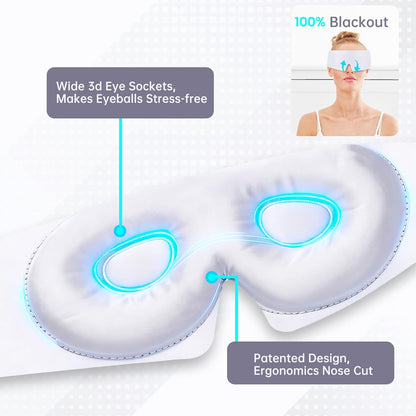 Calm&Relax Bamboo Sleep Mask - Cooling 3D Eye Mask, Lash Friendly,White | Total Blackout 3D Contoured Eye Mask for Travel, Home, Yoga - Adjustable Soft Viscose Night Blindfold for Side Sleepers