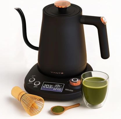 Viante Alba Electric Tea Kettle With Infuser, No Plastic, 1.5L | Borosilicate glass & 304 stainless steel construction. 4 temp presets, keep-warm, cordless, auto shut-off