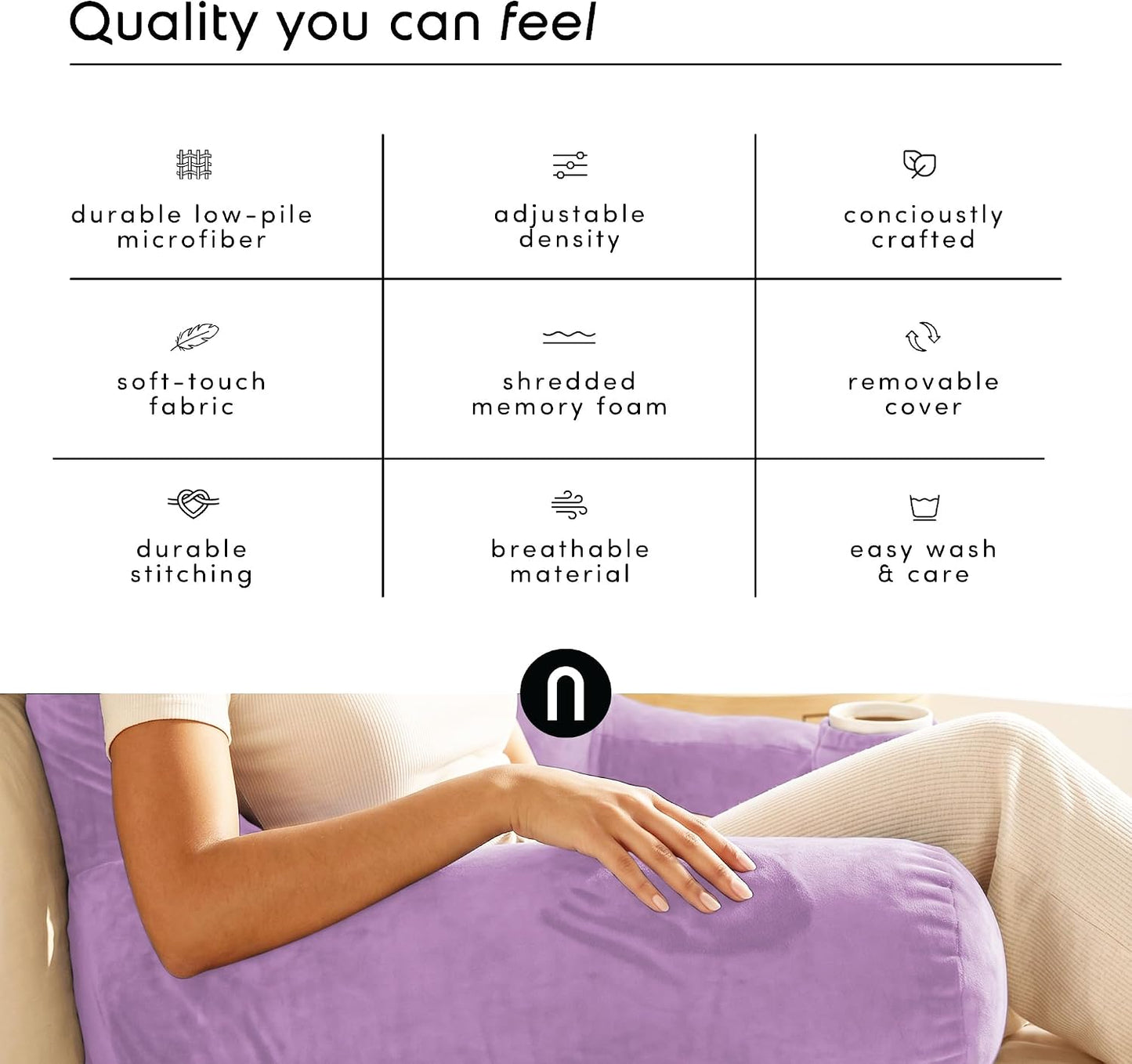 Nestl Reading Pillow with Shredded Memory Foam, Designed for Sitting Up in Bed and Couch, Back and Arms Adjustable Support for Adult & Teens Backrest Pillows for Reading, with Washable Cover Dark Grey