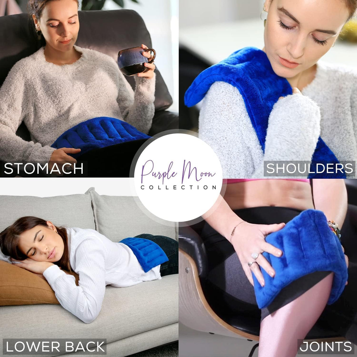 Purple Moon Collection - Microwavable Heating Pad for Neck & Shoulders - 6x16, Gray - Flaxseed Heat Pack - Weighted Hot & Cold Therapy Compress Wrap for Pain Relief, Menstrual Cramps, Sore Muscles
