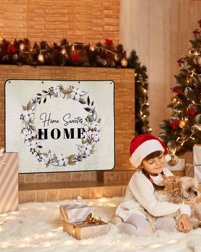 Farmhouse Wreath Magnetic Fireplace Cover,Fireplace Draft Blocker,Sweet Home Rustic Plants Texture Grey Wood Fireplaces Blanket for Heat Loss/Cold Air,Fireplaces Draft Stopper Cover for Inside 36"x30"