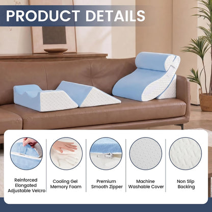 5PCS Wedge Pillow Set for After Surgery, Adjustable Orthopedic Foam Bed Wedge Pillow for Acid Reflux, GERD & Heartburn Relief, Back & Leg Elevation Support for Sleeping & Sitting Up, White Grey